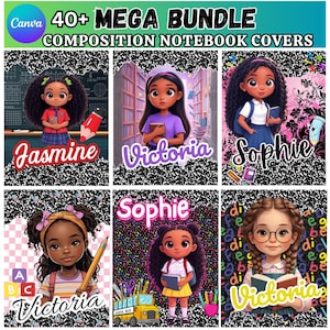 40+ Mega Composition Book Cover Bundle, Canva Composition Notebook Design, Custom Composition Notebook, Spiral NoteBook Cover,Back to school