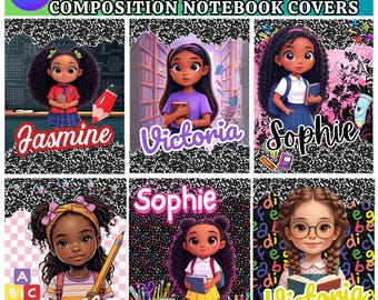 Mega Bundle di copertine per quaderni di composizione, Ritorno a scuola (download digitale Canva)