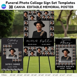 Funeral Photo Collage Sign Set 30 Templates, Funeral Welcome Sign Template, Celebration of Life, In Loving Memory, Memorial Poster Drag Drop