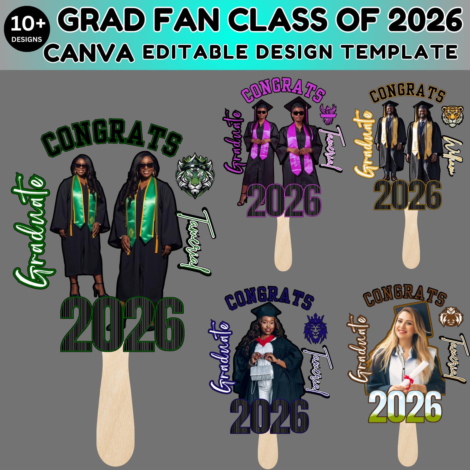 Class of 2026 Graduation Fan Template, Editable Canva Paddle (digital ...