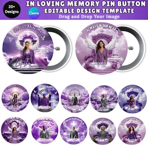 In Loving Memory Pin Button Editable Canva Templates 20+ Memorial Designs, Rest in Peace Button Funeral Favors, RIP Photo Badge PNG