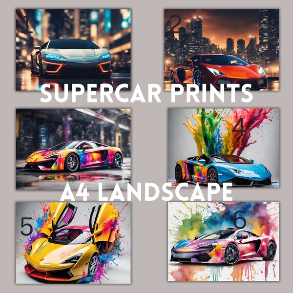 supercar prints, colourful watercolour supercar, supercar poster, mclaren print, lambo print, supercar, AI generated,  sports car, car lover