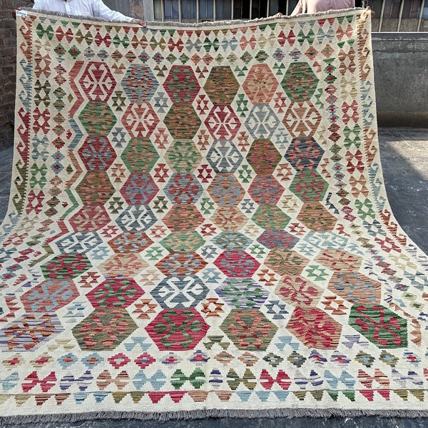 8'5 x 9'10 Feet, Nice Afghan Handwoven Chobi Maimana Kilim, Natural Dyed Color Kilim, Hand Spun Wool Kilim, Oushak Rug, Low Price Rug