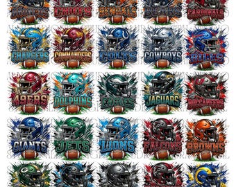 Vintage Football PNG Bundle Watercolor Sports Mascot Team Art Digital Download Printable