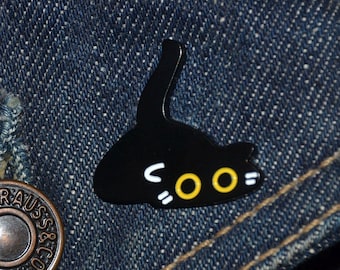 かわいい黒猫ピンバッジ #6 - コールボールキャットブローチ（最大直径 25 mm） - エナメルメタルラペルピンバッジ mb