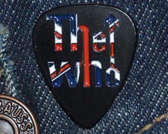 The Who Union Jack Guitar Picks Shape Pin (max.dim 25 mm) Enamel Metal Lapel Badge MC Music