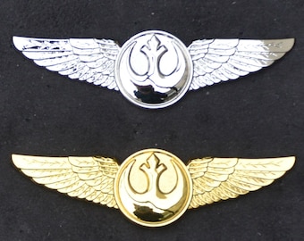 Rebel Pilot Wing Pin Gold or Silver (max. dim. 75 mm) Star Wars Imperial Rebellion Yavin Endor X - Enamel Metal Lapel Pin Badge ts