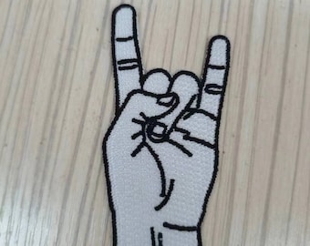 The *Rock N Roll* or "Rock* Finger Patch White (max. dim. 7,5cm or 3 inch) - Hard Rock, Heavy Metal, Punk,