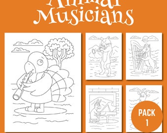 Farm Animal Musicians Coloring Pages Pack 1