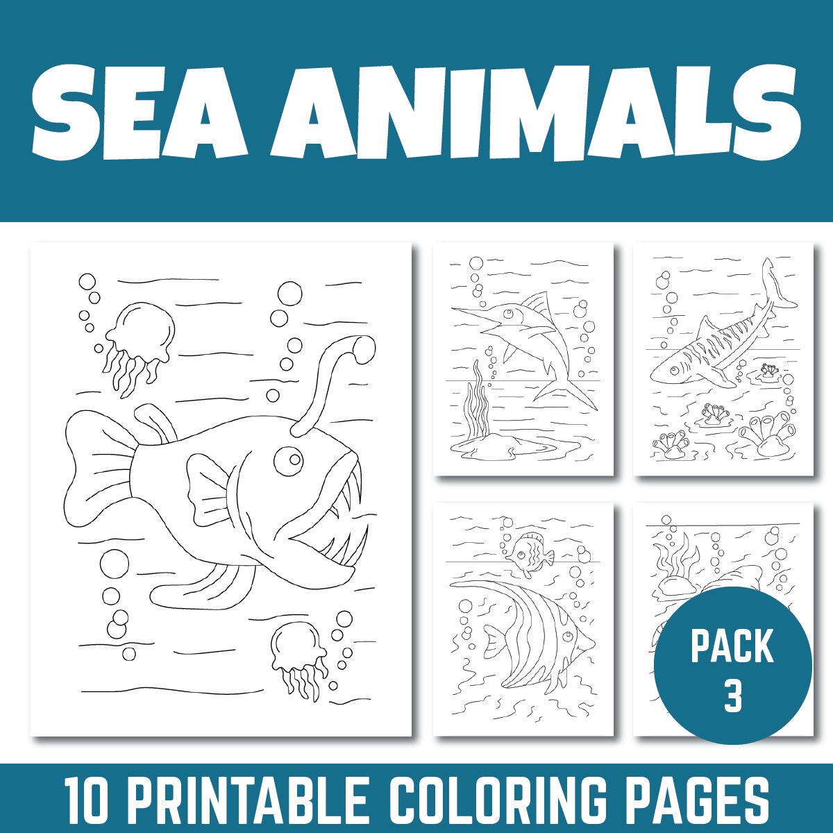 Sea Animal Printable .pdf Instant Download Coloring Pages Etsy