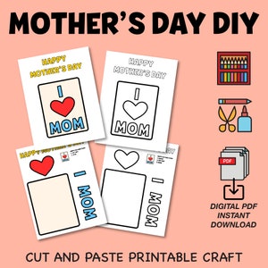 Tarjeta del Día de la Madre Hojas de trabajo de manualidades sencillas y sencillas de cortar y pegar para niños/Tamaño carta imprimible de EE. UU.
