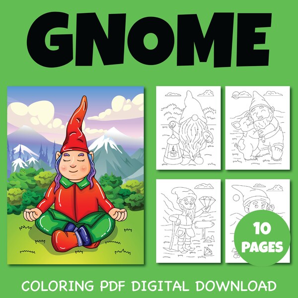 Gnome Coloring Sheet Printable pdf Pages Pack 1