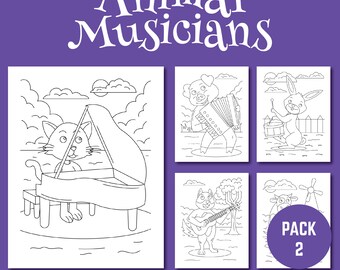 Farm Animal Musicians Coloring Pages Pack 2
