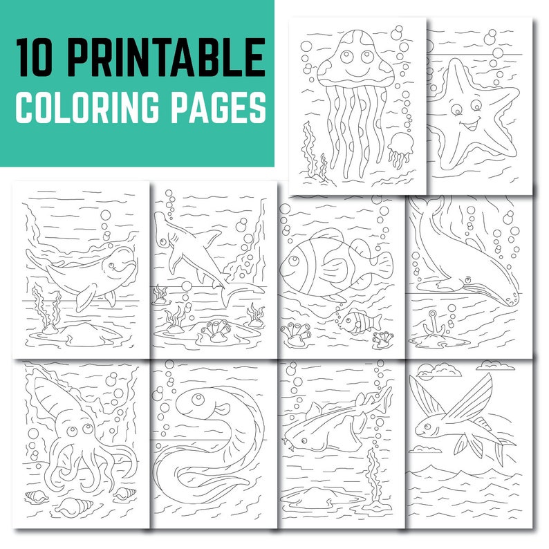 Sea Animal Printable .pdf Instant Download Coloring Pages - Etsy