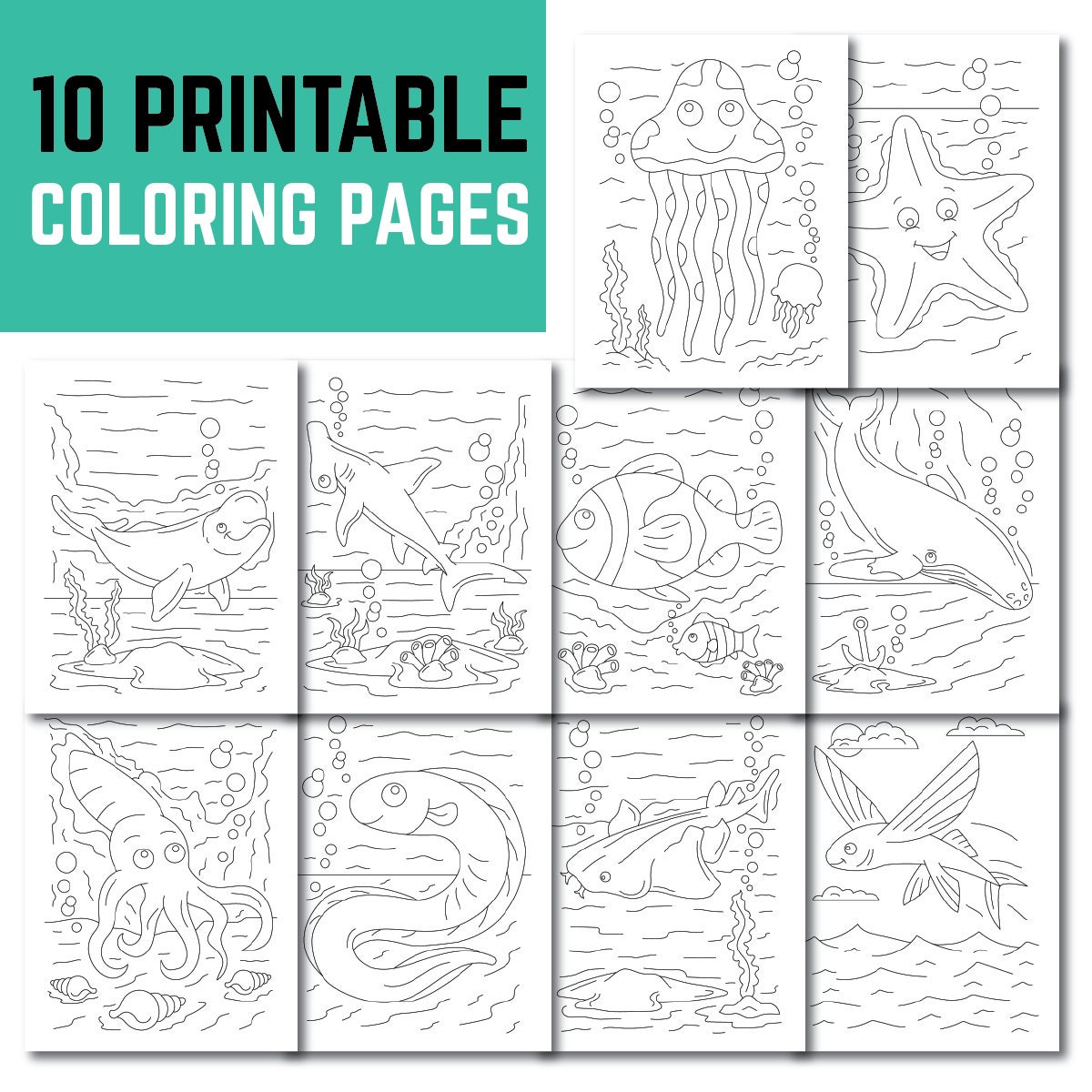 Sea Animal Printable .pdf Instant Download Coloring Pages Etsy