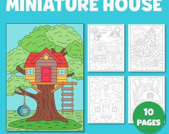 Miniature House coloring pages pack 1 | pdf sheet Printable US Letter
