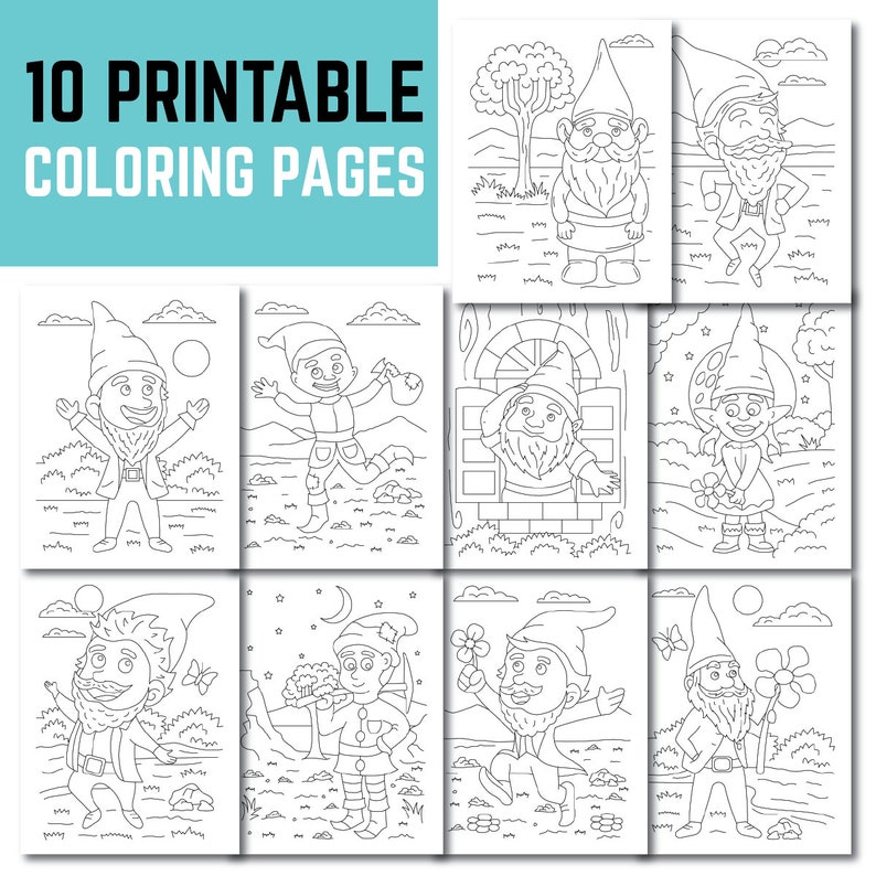 Gnome Coloring Sheet Printable Pdf Pages Pack 2 - Etsy