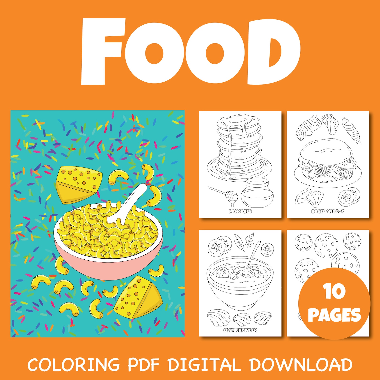My Favorite Food Coloring Pages for Kids Printable Digital .pdf Pack 1 ...