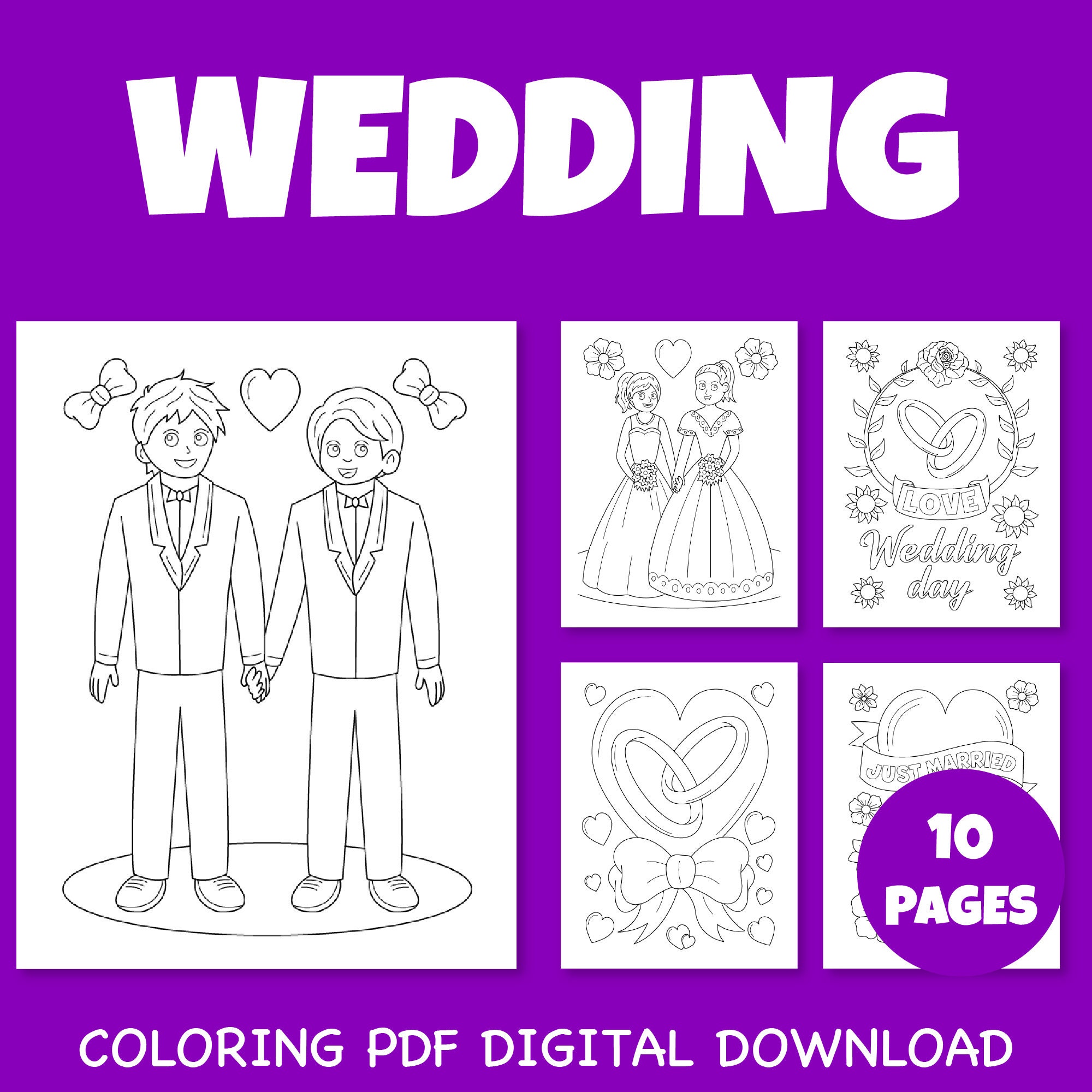 Personalized Same sex wedding activity coloring book wedding favor Kids 8.5  x 11 PDF or JPEG TEMPLATE
