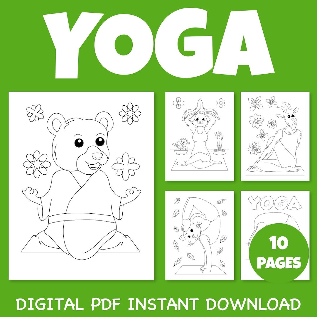 Animals Yoga Pose Relax and Stretching Exercise Coloring Pages Pack 2 ...