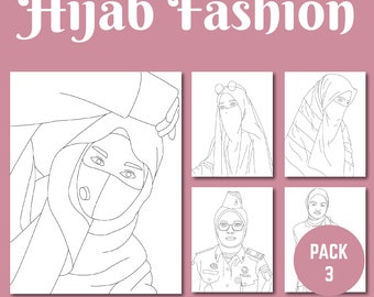 Hijab Fashion International Women's Day Printable Digital Coloring Pages Pack 3