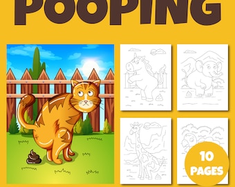 Funny Animal Pooping Coloring Page Pack 1