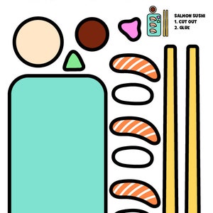 Salmon Sushi Cut and Paste Craft Worksheets for Kids | Printable US ...