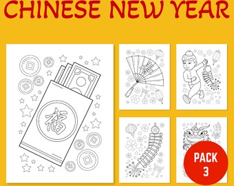 Chinese New Year 2024 and Zodiac Printable pdf Coloring Pages Sheet Pack 3