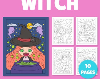 Kawaii Witch Coloring Pages | Chibi Anime Style (PDF Printable)