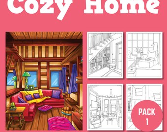 Coloring page for adults Cozy Home Interior Coloring Pages Pack 1