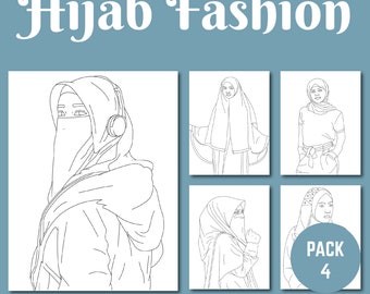 Hijab Fashion International Women's Day Printable Digital pdf Coloring Pages Pack 4