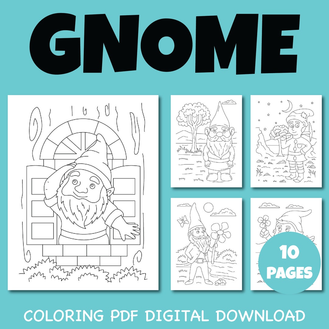 Gnome Coloring Sheet Printable Pdf Pages Pack 2 Etsy