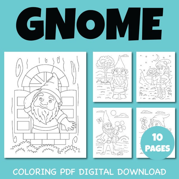 Gnome Coloring Sheet Printable pdf Pages Pack 2