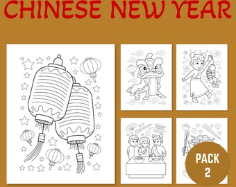 Chinese New Year 2024 and Zodiac Printable pdf Coloring Sheet Pack 2