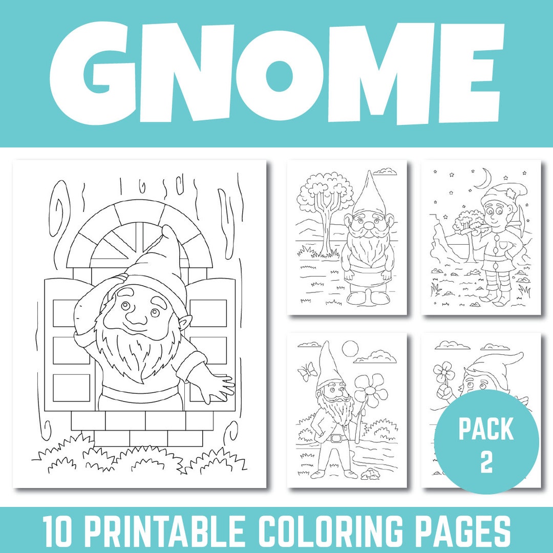 Gnome Coloring Sheet Printable Pdf Pages Pack 2 - Etsy