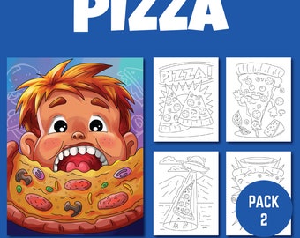 Pizza Lover Printable Digital Coloring Sheet pdf Pack 2