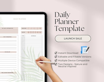 Simple Daily Planner Template, Undated, Minimalist (Digital Fillable PDF)