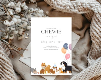 Puppy Birthday Invitation Dog Party Invite Simple Dog Invitation Printable Dog Party Invite Editable Canva Template Download