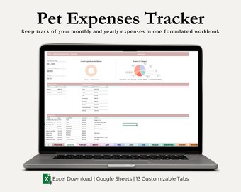 Pet Expenses Tracker, Excel Sheet, Budget Spreadsheet (Digital Download)