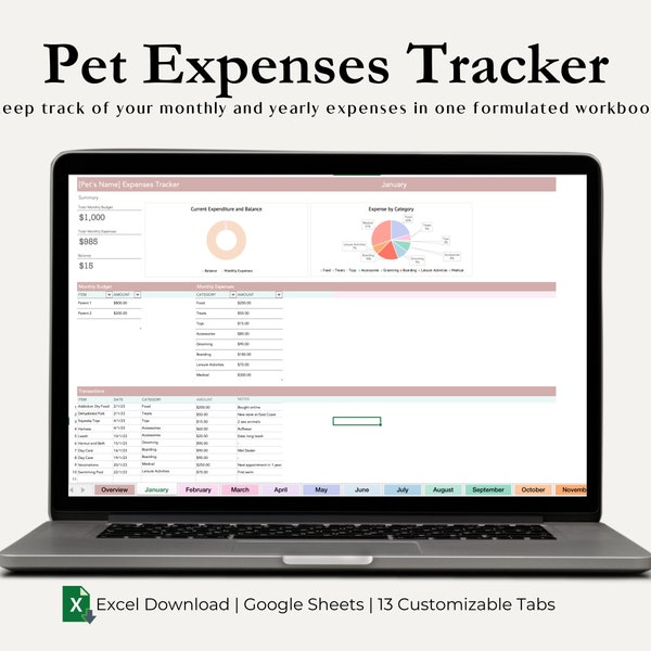 Pet Expenses Tracker Spreadsheet Etsy