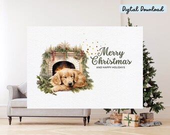 Golden Retriever Christmas Cards, Pack of 6 Digital Download, Printable Cards for Dog Lovers, Cute Merry Xmas Postcards for Dog Parents