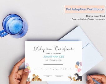 Dog Adoption Certificate • Editable Canva Template & Printable PDF • Pet Party Certificate • Puppy Adoption Station Sign • Instant Download