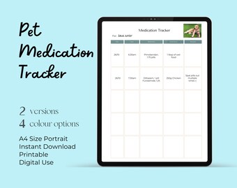 Pet Medication Tracker, Chronic Illness Log (Digital and Printable)