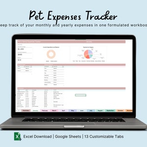 Pet Expenses Tracker, Monthly & Yearly Overview, Google Sheets, Budget Spreadsheet, Formula Spreadsheet, Automatic Calculations, Pet Budget