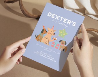 Blue Puppy Birthday Invitation • Editable Canva Template • Dog Party Invite Printable • Pet Pawty Digital Download • Boy Puppy Theme