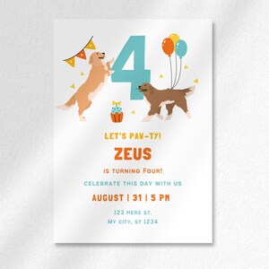 Golden Retriever Birthday Invitation • Editable Canva Template • Dog Party Printable Invite • Pet Pawty Digital Download • Simple Dog Design