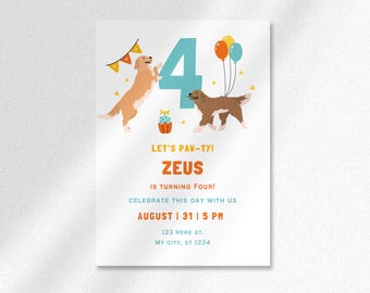 Golden Retriever Birthday Invitation • Editable Canva Template • Dog Party Printable Invite • Pet Pawty Digital Download • Simple Dog Design