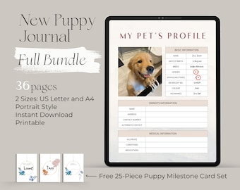 36 Page Puppy Tracker and Milestone Journal | Printable Dog Log Book | Pet Care & Training Checklist | A4 and US Letter PDF