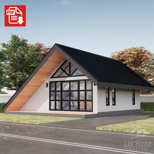 Plattegrond van een klein huis, 1 slaapkamer en 1 slaapkamer zolder, verhoogde delen, digitale download [A01]