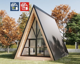 Plans de cabine modernes avec structure en A, plan de petite maison, plan de maison moderne, plan d'une petite maison, conception de petite maison moderne, plan d'étage de base [A15]